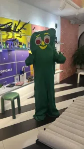 Person in a Gumby Halloween costume inside Lady L Cannabis store